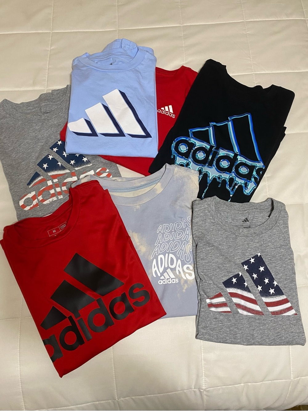CLEAN!! adidas Boys size medium Short Sleeve Tees - Red, Light Blue, Black, Gray
